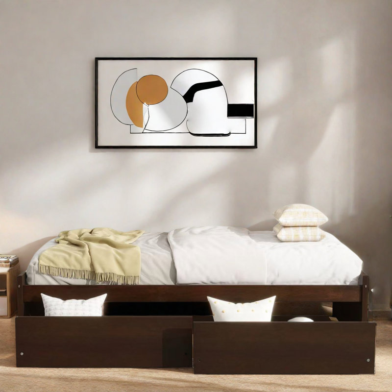 Lit à design minimaliste avec 2 tiroirs, Espresso