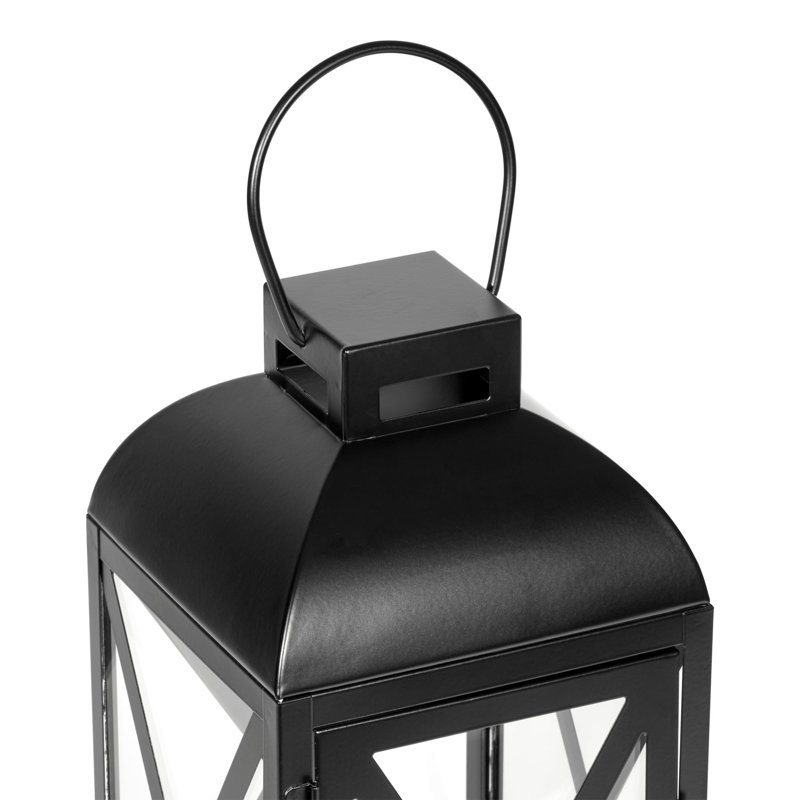 12" Decorative Black Metal Pillar Candle Holder Lantern, Medium