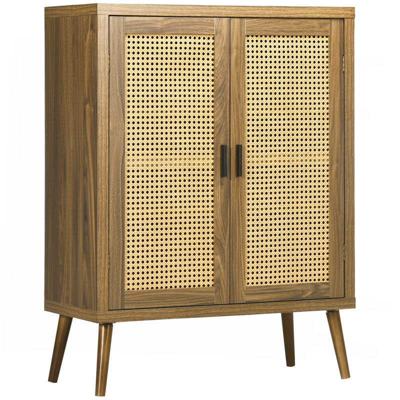 Buffet avec portes en rotin, brun