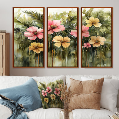 Hibiscus tropical dans une symphonie de printemps II - art mural hibiscus - 3 panneaux