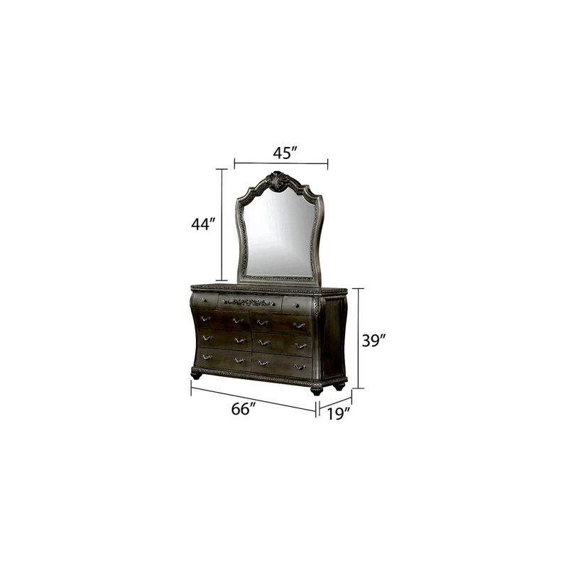 Miroir Destiny de style traditionnel avec cadre en bois argenté