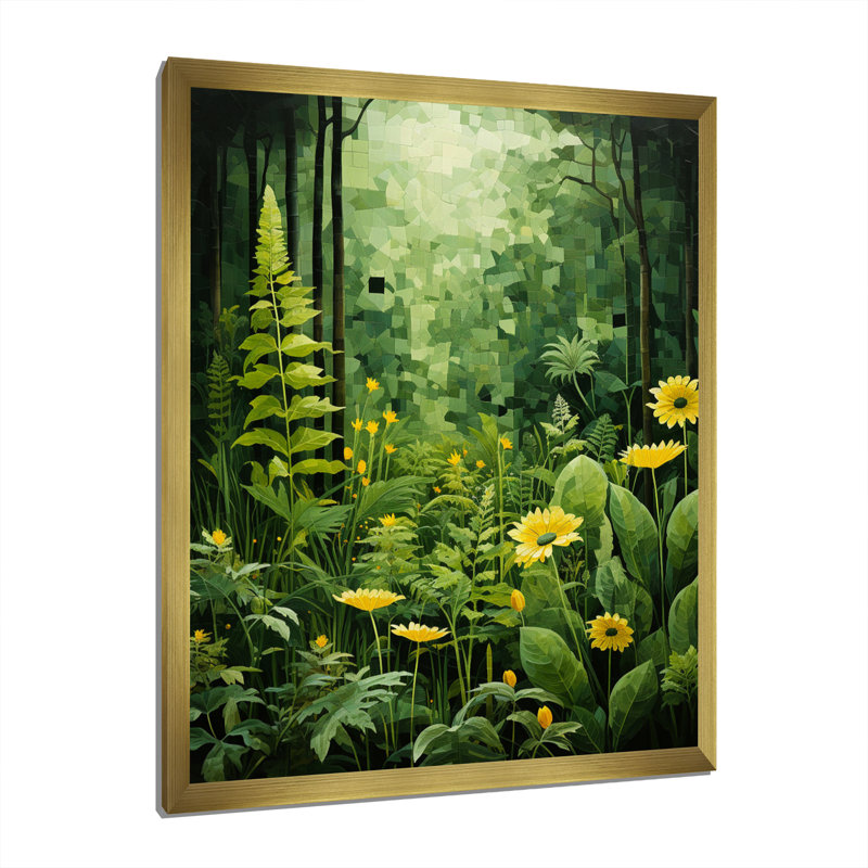 Plantes vertes Reverie Patchwork I - art mural floral salon, H 40 po x l 30 po x P 1,5 po, Encadrement doré
