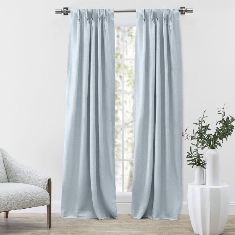 Romaro Premium Linen Cotton Blend Premium Yarn Dyed Pinch Pleat Pair w/ Backtabs, Blue, 28" W x 96" L