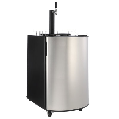 Refroidisseur Kegerator à robinet simple (128 L), distributeur de bière pression en acier inoxydable pleine grandeur et réfrigérateur avec contrôle numérique de la température réglable (32-50 ° F), comprend des tablettes, un plateau d'égouttement et un rail, des roulettes verrouillables