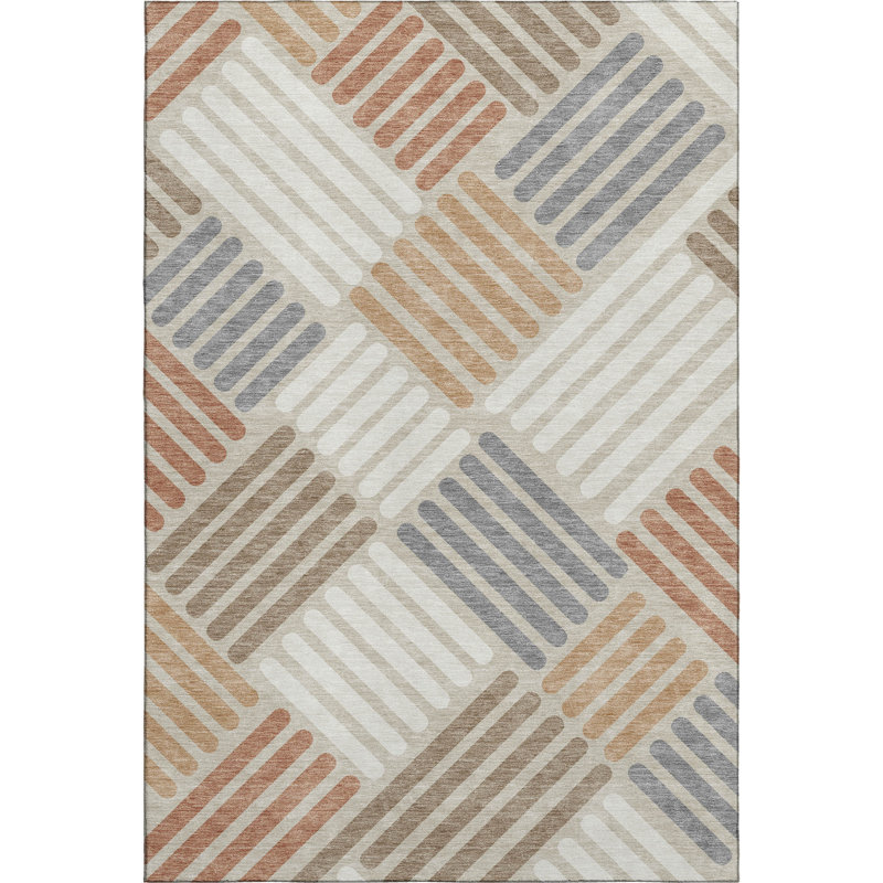 Premium Machine Washable Mayfield AMF2339 Geometric Rug, 5' x 7'6", Copper