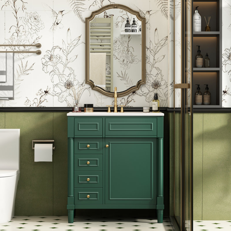 Meuble-lavabo autoportant de 30 po avec lavabo, Vert