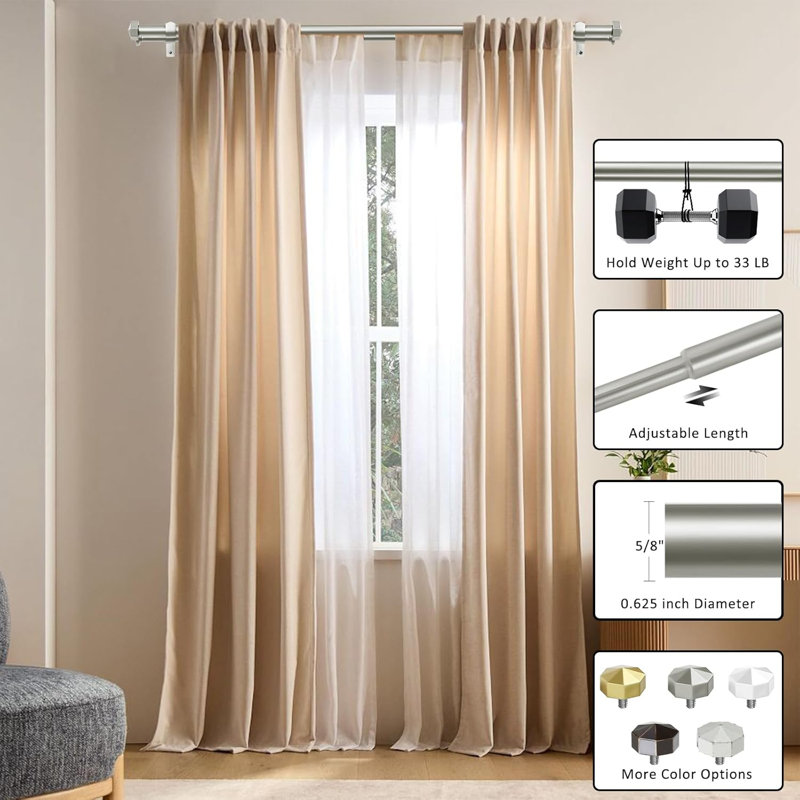 Tringle à rideaux double réglable de 5/8 po de diamètre avec faiteaux octogonaux, , Argent argent, 48" – 84"