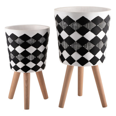 Pot à fleurs noir de 12 po x 12 po x 21 po avec pieds en bois, fait de trous de drainage, idéal pour les plantes grasses et les plantes d'intérieur, décoration élégante 12 po x 12 po x 21 po, plantes succulentes parfaites, terrariums, mobilier moderne