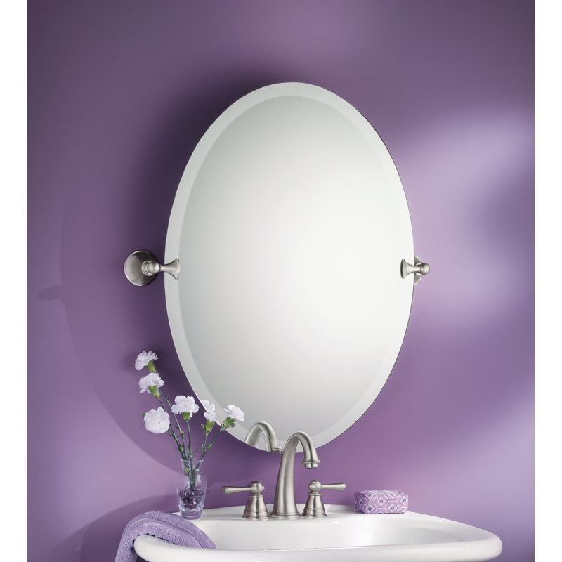 Miroir de coiffeuse contemporain biseauté sans cadre Glenshire Moen, Nickel brossé