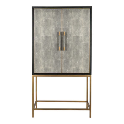 Armoire, art déco, motif chagrin, pieds en laiton, gris