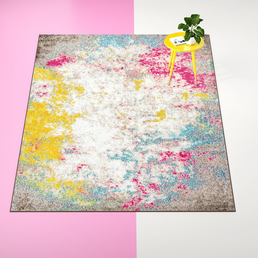 Lasley Contemporary POP Modern Abstract Yellow/Multi Rug Bungalow Rose Rug 
