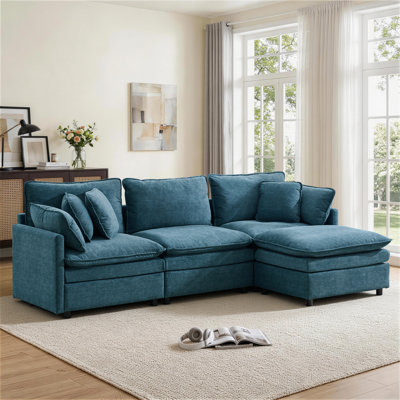 Canapé modulaire modulaire, canapé modulaire avec assise profonde et coussin moelleux, canapé moderne en forme de L avec repose-pieds mobile et coussins