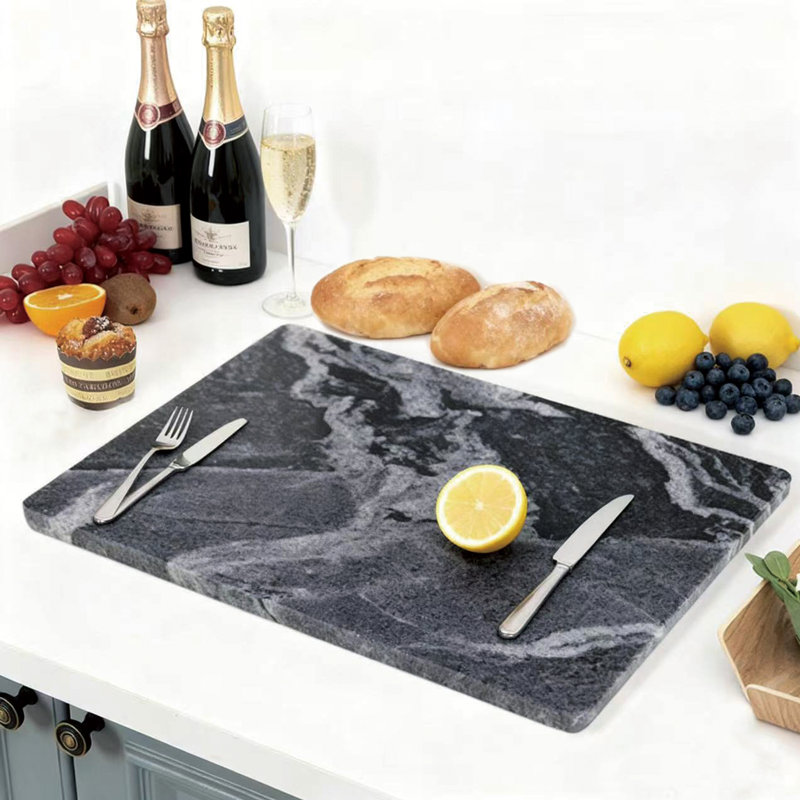 Planche à découper en marbre noir pour la cuisine, grande dalle de pâtisserie en marbre de 20 po x 16 po, planche à découper en pierre robuste pour pétrir la pâte, cuire, rouler, fromage