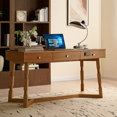 Bureau rectangulaire en bois massif avec tiroirs couleur chêne