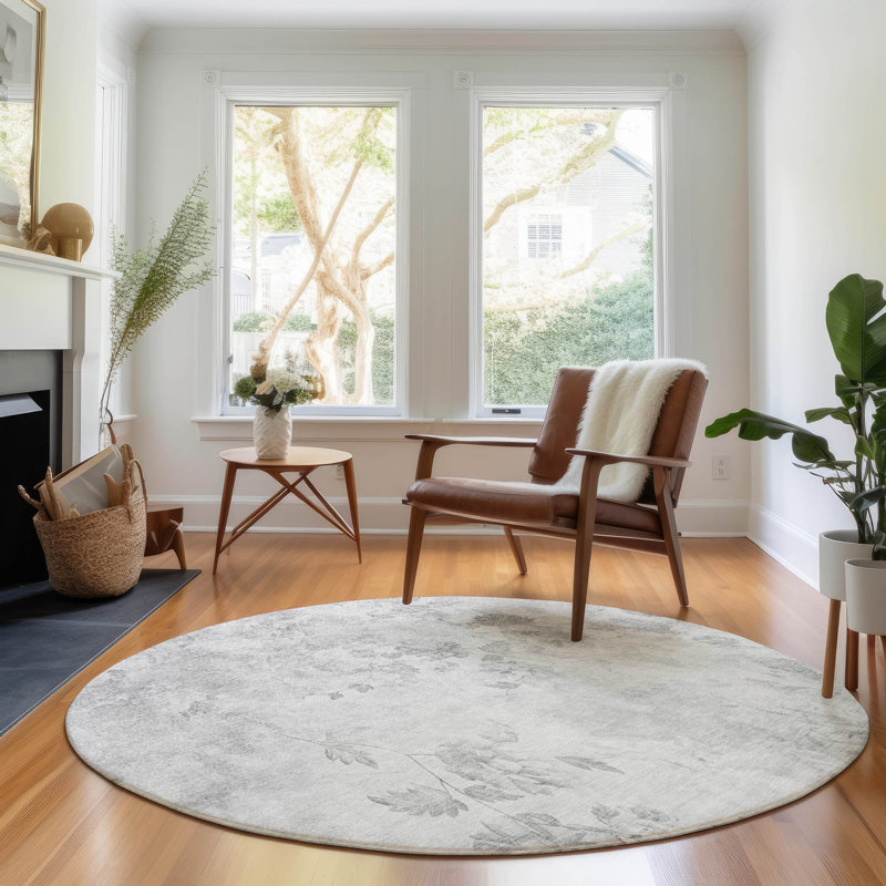 Premium Machine Washable Prisco Gray Rug, Round 8'
