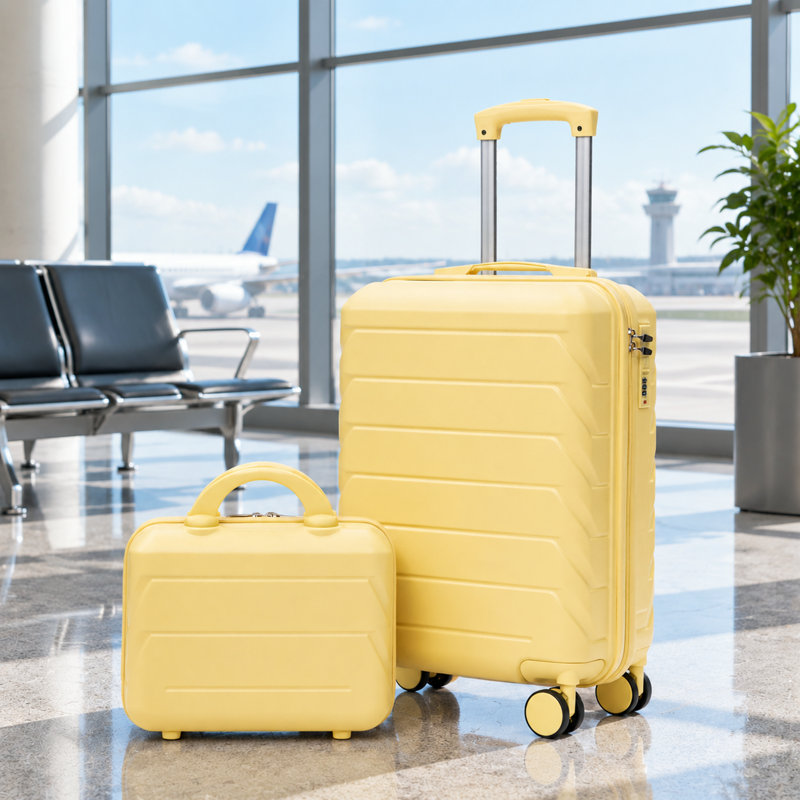 Ensemble de 2 valises rigides avec trousse de toilette et roulettes multidirectionnelles, Yellow