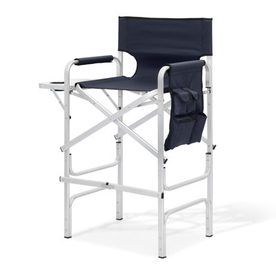 Pelson 31" Seat Height Tall Folding Camping Chair Directors Chair Foldable Bar Stool with Cup Holder by Arlmont & Co.
