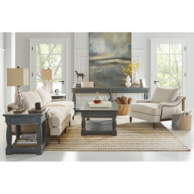 Slate Wood Rectangular End Table with Storage Drawer