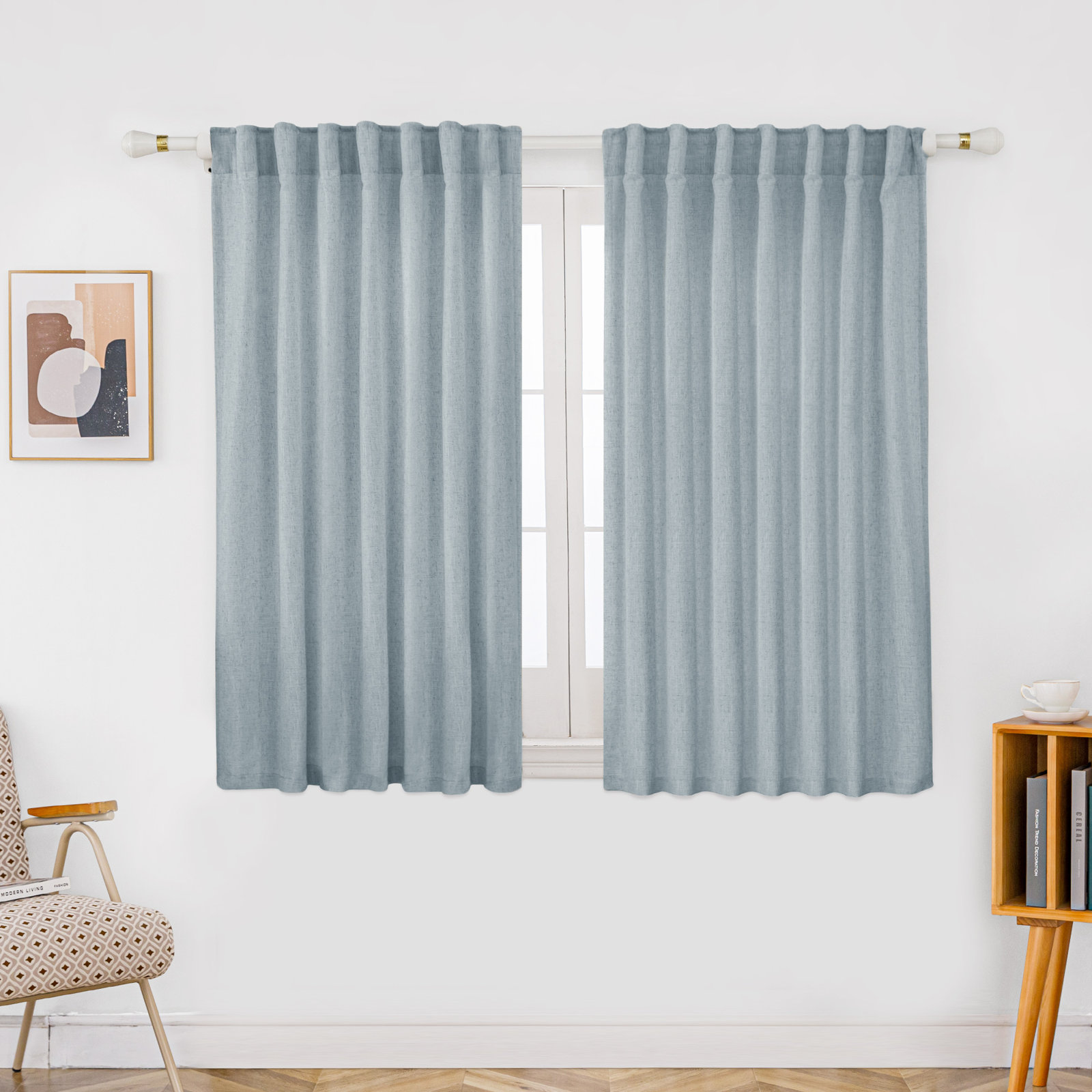 Toyoko Semi-Sheer Linen Blend Curtain Set, 52" W x 45" L, Stone Blue