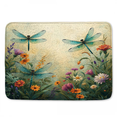 Tapis de bain libellules avec fleurs colorées