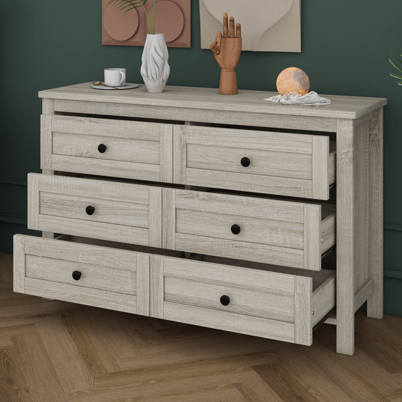 Commode 6 tiroirs pour chambre à coucher, commode de style campagne moderne, armoire de rangement pour chambre à coucher, armoire de rangement rustique pour salon