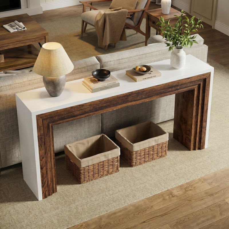 Console de 70,9 pouces de long pour le vestibule, Blanc / Brun