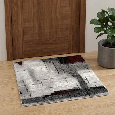 Korhan Black Burgundy And Gray Abstract Rug