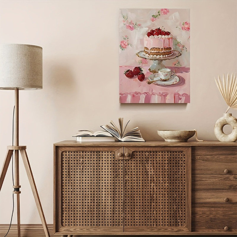 Sweet Pink Cake Strawberry Canvas Print - Urban Studio, 12*8 inch (30*20*2cm)