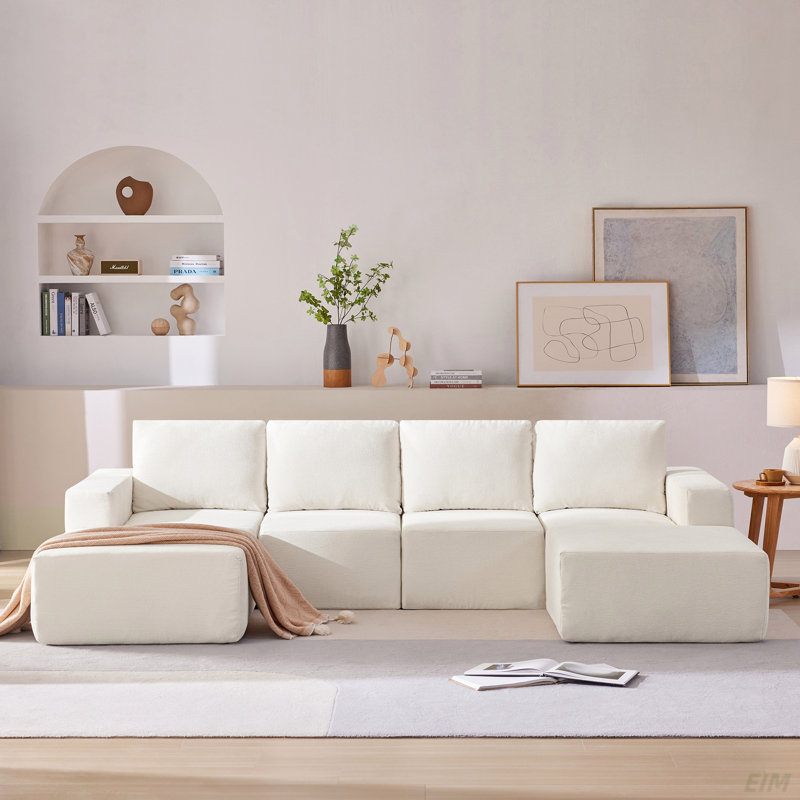 Canapé modulaire en forme de U de Boneless, Chenille beige