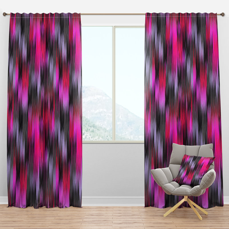 Panneau de rideau simple semi-transparent noir et mauve Ikat, l 52 po x L 120 po