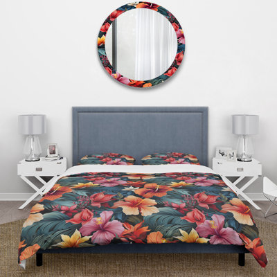 Multicolor Hibiscus Tropical Flowers III Floral Duvet Cover