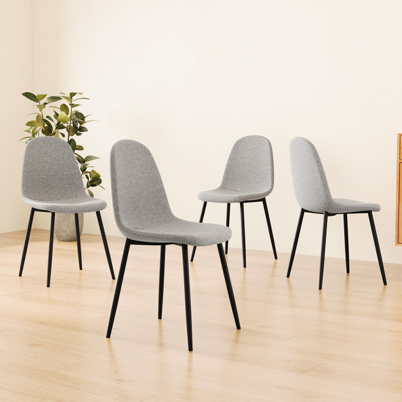 Chaises de salle à manger 4 pièces - revêtues de lin, structure en métal noir, durable (revêtement moderne gris, base)