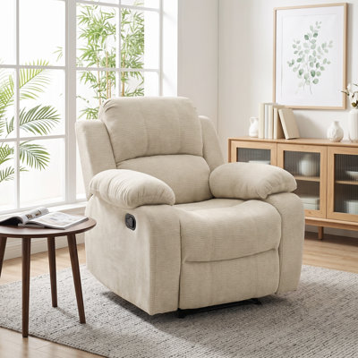 Chenille Beige Upholstered Recliner Chair with Extra Padded Arms