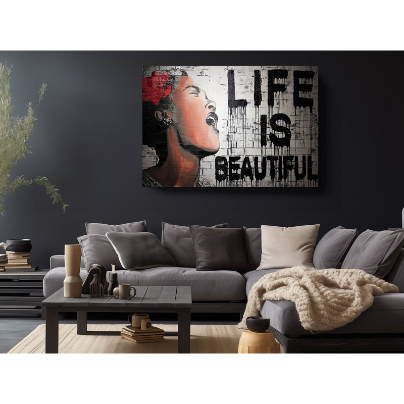 «Banksy Life Is Beautiful Street Art Graffiti», reproduction d'art sur toile de grande qualité, H 16 po x l 24 po
