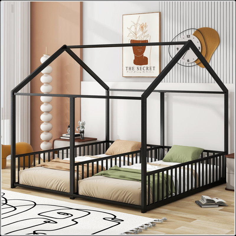 Lits plateforme simples en métal robuste, conception peu encombrante pour les chambres partagées et les chambres d'amis, noir