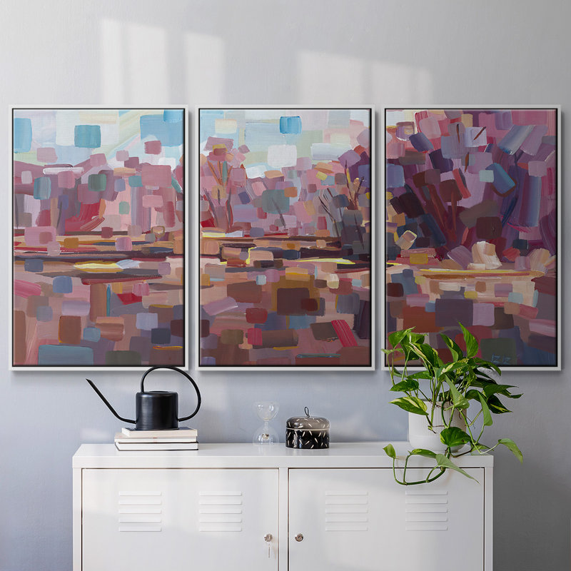 Jolie en rose - Toile encadrée multi-pièces, H 24 po x l 48 po x P 2 po, Blanc