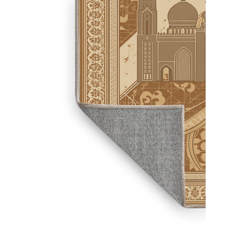 Machine Washable Paizlei Abu Dhabi Sheikh Zayed Mosque Posh & Luxe Oriental Rug in Brown – Beige Binding, 6x9
