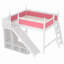Lit mezzanine en bois massif avec tablettes de rangement, garde-robe et glissade amovible-130022691-130022688