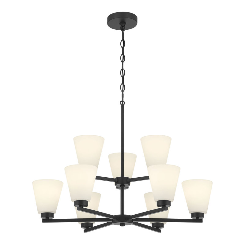 Lustre 9 lumières 28,5 "de large Merity, Noir mat