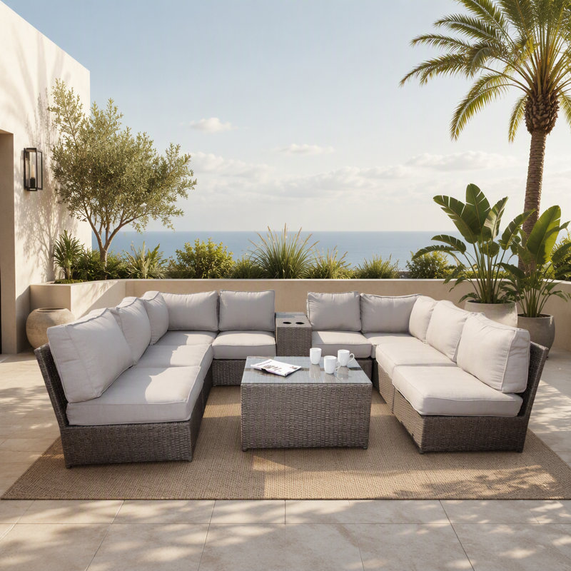 Canapé modulaire en osier de patio à 6 places avec coussins entièrement assemblé