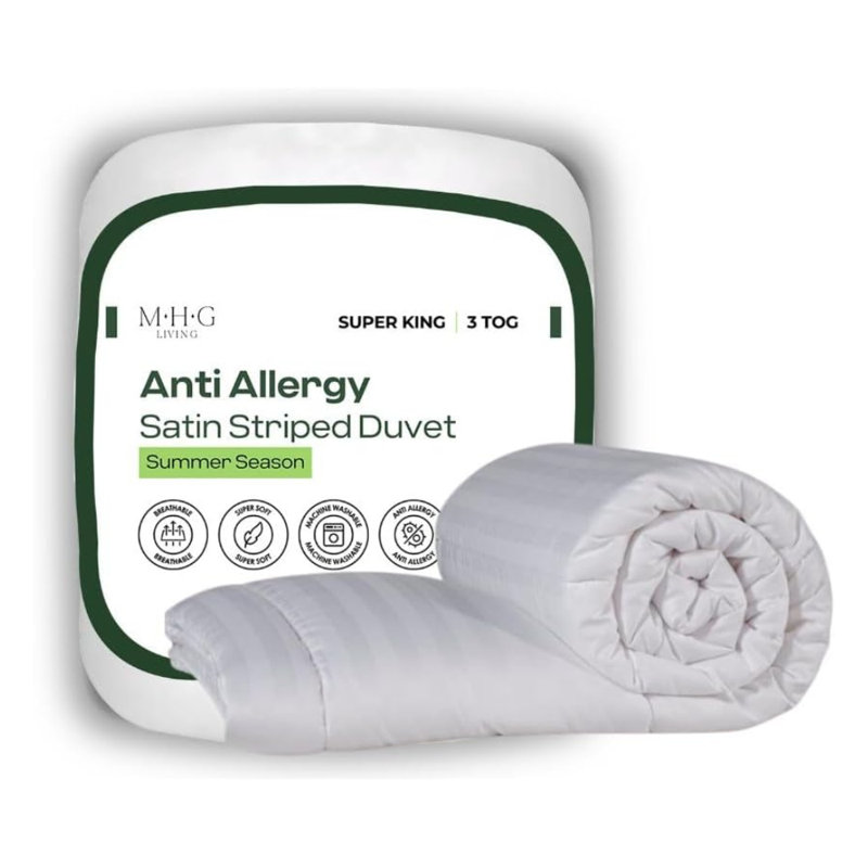 MHG Living Luxury Soft Touch Striped Microfibre 3 Tog Duvet – Anti-Allergy, Lightweight & Breathable Summer Quilt – Single, Double, King & Super King