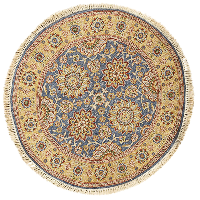 Tapis bleu et doré de haute qualité noué à la main