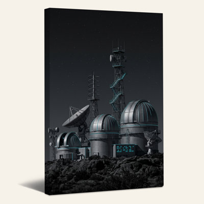 Observatory Domes With Cyan Glowing Lines Canvas Wall Art