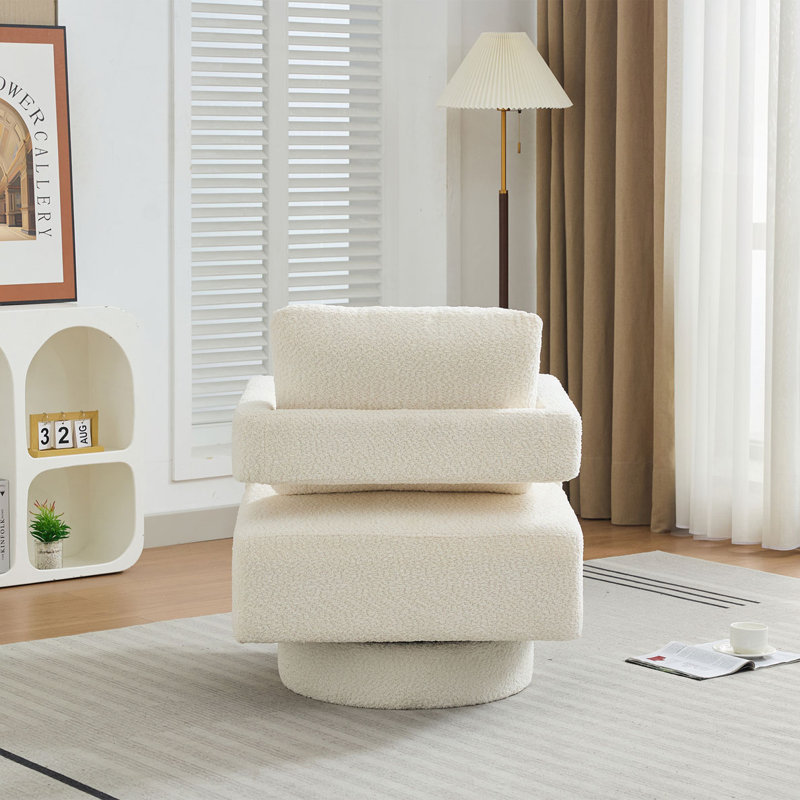 Fauteuil d'appoint pivotant revêtu de tissu bouclé, Beige
