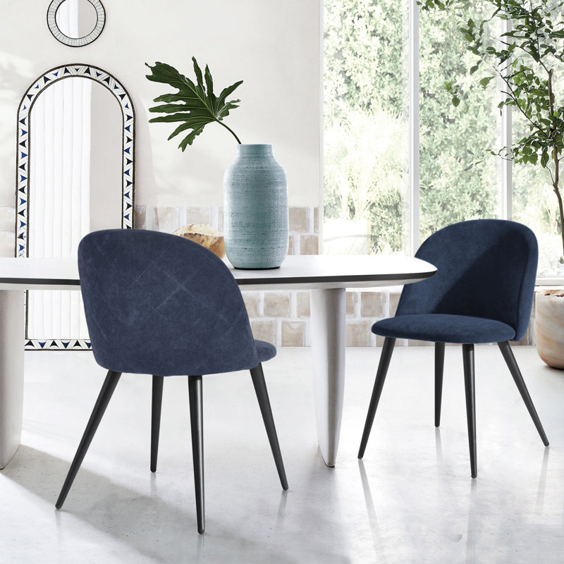 Dungorbery 46cm H Polyester Blend Upholstered Upholstered Back Side Chair, Black, Dark Blue