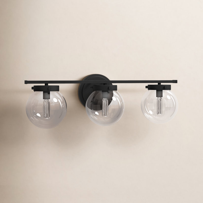 Finian 3-Light Dimmable Steel Vanity Light, Clear, Matte Black
