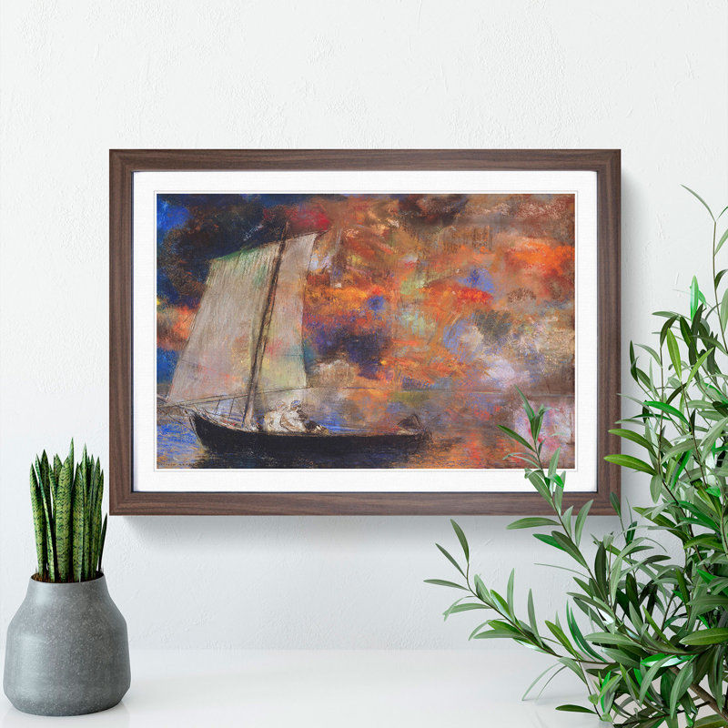 Flower Clouds by Odilon Redon - Picture Frame Painting, 27cm H x 36cm W x 2cm D, Walnut Framed