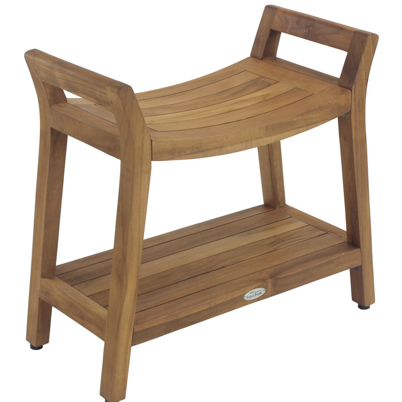 Compact Teak Wood Shower Bench with Shelf
