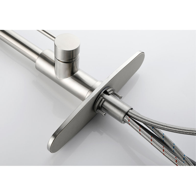 Robinet de cuisine avec douchette extractible, nickel brossé, acier inoxydable, buse rotative à 360 °, tête de douchette élégante pour évier, rotation, qualité