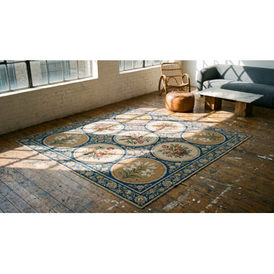 Antique Needlepoint English Flat Weave Rug